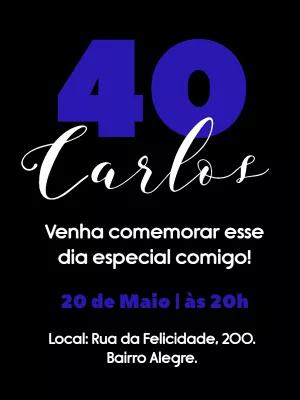 Convite Aniversário 40 Anos Moderno para Editar Online
