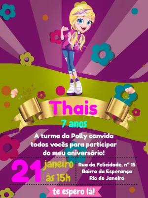 Convite de Aniversário Polly Pocket Editável para Imprimir