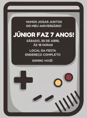 Convite Aniversário Video Game Estilo Gameboy para Editar