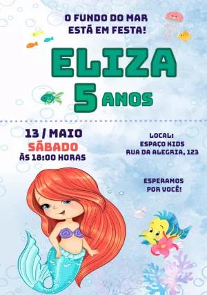 Convite de Aniversário Pequena Sereia Editável Online