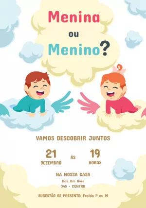 Convite Chá Revelação Bebês Anjinhos nas Nuvens para Editar