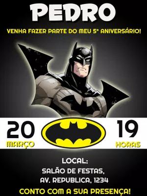 Convite de Aniversário Batman para Editar e Personalizar Online