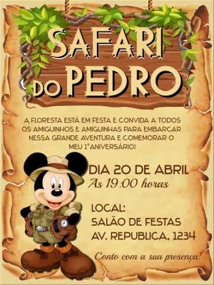 Convite Aniversário Safari do Mickey para Editar Online