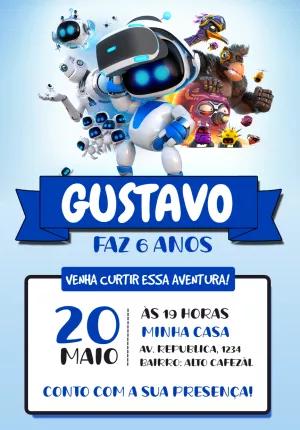 Convite de Aniversário Astro Bot com Personagens para Editar
