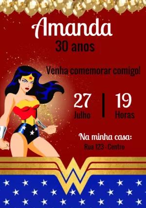 Convite Aniversário Mulher Maravilha para Editar Online