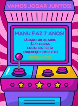 Convite Aniversário Video Game Retrô para Editar Online