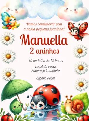 Convite de Aniversário Joaninha Fofa para Editar Online