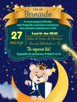 Convite Chá de Bebê Ursinho Príncipe para Editar Online