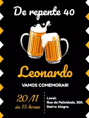 Convite de Aniversário Boteco com Cerveja para Editar Online