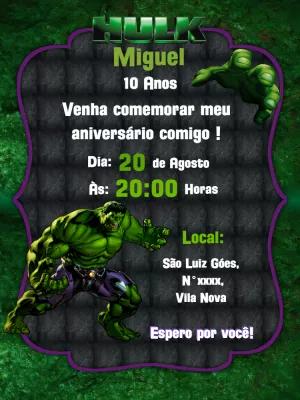 Convite de Aniversário do Hulk para Editar e Imprimir