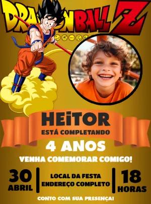 Convite de Aniversário Dragon Ball Z com Foto para Editar