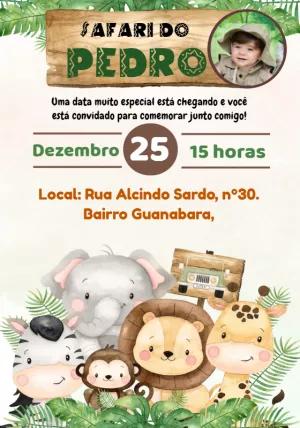 Convite Aniversário Safari com Foto para Editar Online
