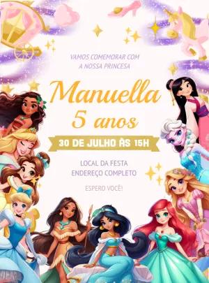 Convite de Aniversário Princesas Disney para Editar Online