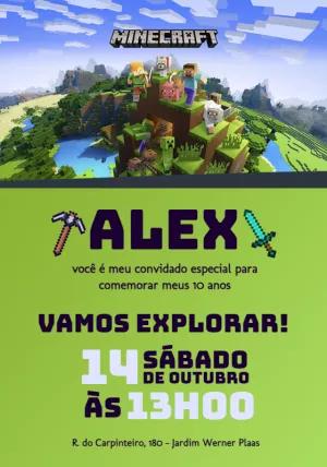 Convite de Aniversário Minecraft com Personagens para Editar