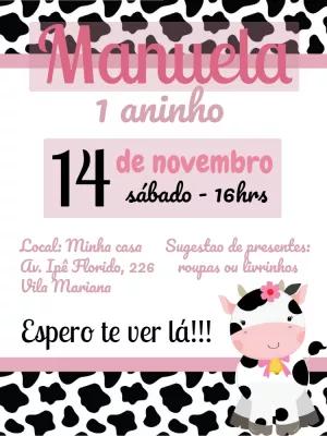 Convite Aniversário Vaquinha Rosa para Editar Online