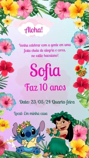 Convite Aniversário Lilo e Stitch Tropical para Editar Online