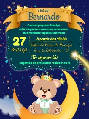 Convite Chá de Bebê Ursinho Príncipe Dourado para Editar