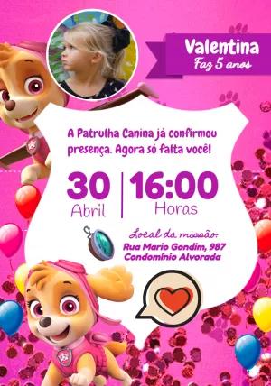 Convite Aniversário Patrulha Canina com Foto para Editar Online