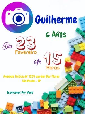 Convite de Aniversário Blocos de Montar com Foto para Editar