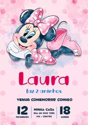 Convite Aniversário Minnie Rosa Aquarela para Editar Online