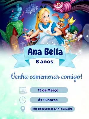 Convite Aniversário Alice no País das Maravilhas para Editar