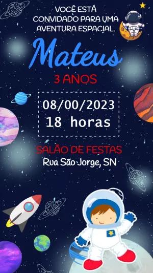 Convite Aniversário Espacial com Astronauta para Editar