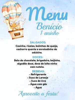 Menu Aniversário Safari Animais no Balão para Editar Online