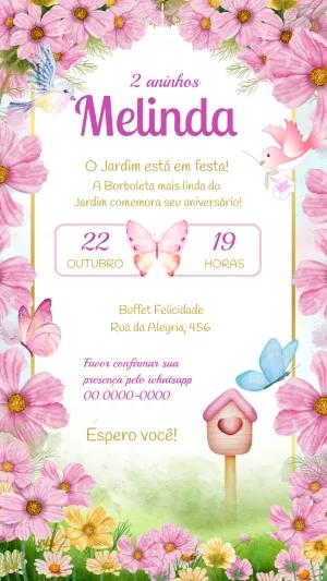 Convite Aniversário Jardim Encantado com Flores para Editar