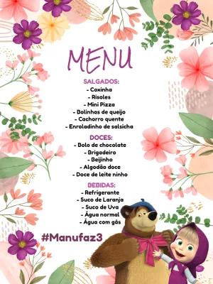 Cardápio de Aniversário Masha e o Urso para Editar Online