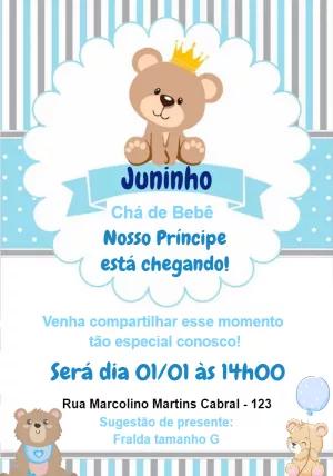 Convite Chá de Bebê Ursinho Príncipe para Editar Online