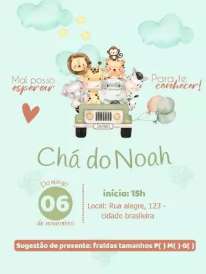 Convite Chá de Fraldas Safari com Animais Editável Online