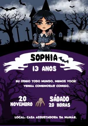 Convite de Aniversário Wandinha Addams para Editar Online