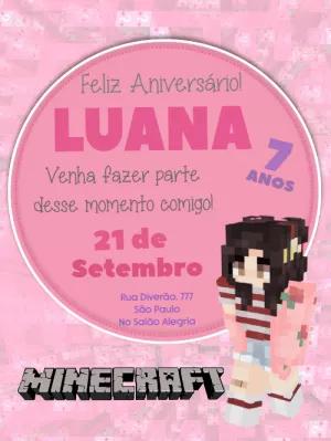 Convite de Aniversário Minecraft Menina para Editar Online