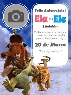 Convite de Aniversário A Era do Gelo com Foto para Editar