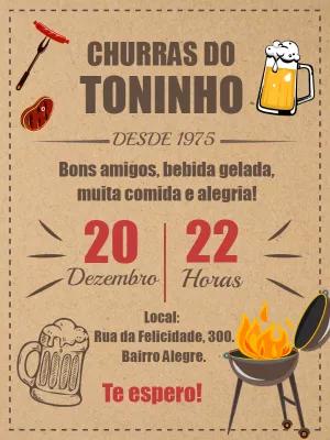 Convite de Aniversário Churrasco Rústico para Editar Online