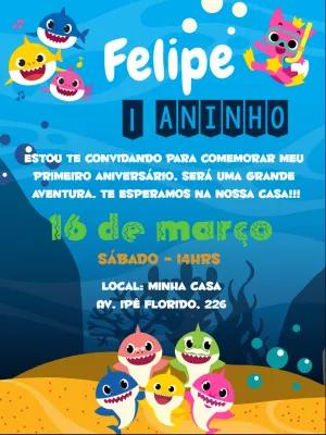 Convite de Aniversário Baby Shark para Editar Online