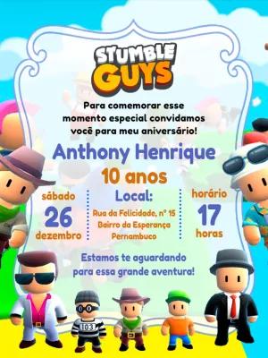 Convite de Aniversário Stumble Guys com Personagens para Editar