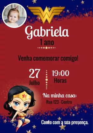 Convite Aniversário Mulher Maravilha com Foto para Editar