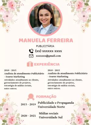 Currículo Profissional Floral com Foto para Editar Online