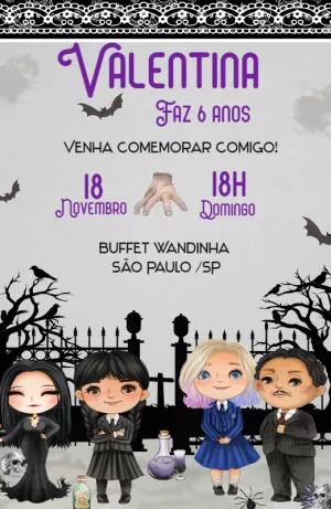 Convite de Aniversário Wandinha Addams para Editar Online