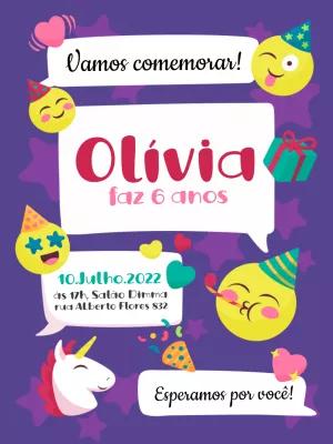 Convite de Aniversário Emoji e Unicórnio para Editar Online
