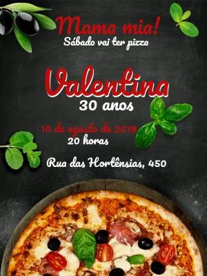 Convite de Aniversário Tema Pizza para Editar Online