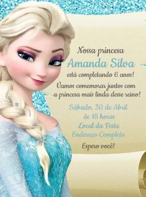 Convite de Aniversário Frozen com a Elsa para Editar Online