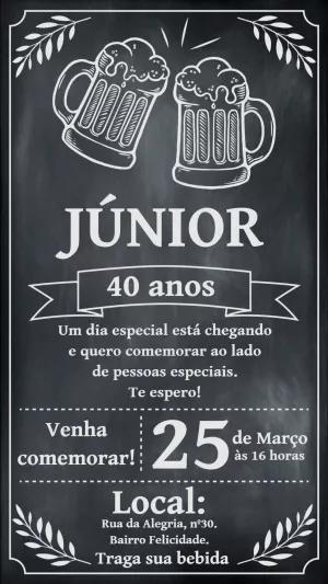 Convite de Aniversário Chalkboard com Cerveja para Editar Online