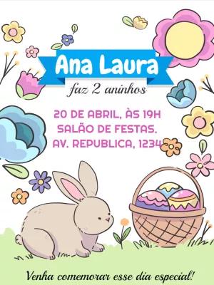 Convite de Aniversário Páscoa com Coelhinho para Editar