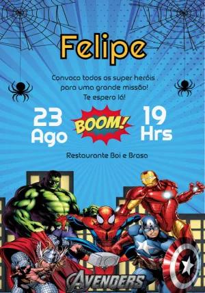 Convite de Aniversário Vingadores com Heróis para Editar Online