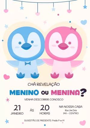 Convite Chá Revelação Pinguins Fofos para Editar Online