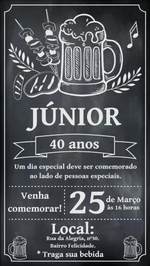 Convite de Aniversário Churrasco Chalkboard para Editar Online