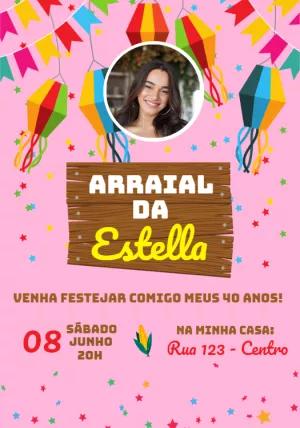 Convite de Aniversário Festa Junina com Foto para Editar