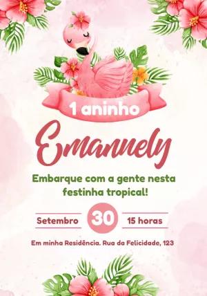 Convite de Aniversário Flamingo Tropical para Editar Online